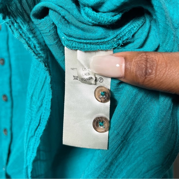 Pilcro Anthropologie Women Top Small Teal Blue Peasant Boho Mila Draped - Picture 7 of 10